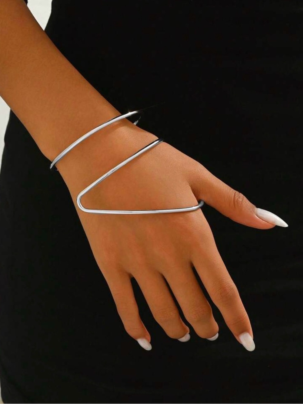 Minimalist Silver Spiral Hand Cuff Bracelet - Women Jewelry